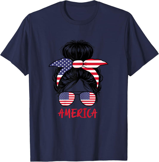 American Girl United States Woman Proud America Flag T-Shirt - T-Shirt | Navy