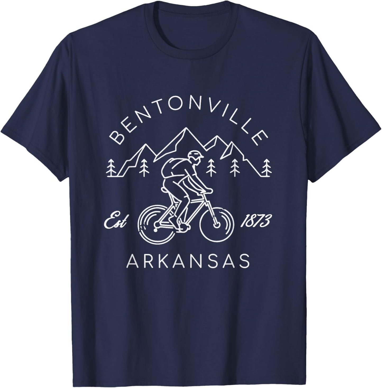 Bentonville Arkansas Mountain Biking Cyclist Simple Line Art T-Shirt - T-Shirt | Navy