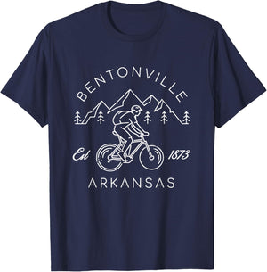 Bentonville Arkansas Mountain Biking Cyclist Simple Line Art T-Shirt - T-Shirt | Navy