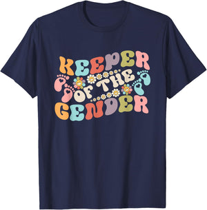 Gender Reveal Keeper of the Gender Groovy Flower Retro T-Shirt - T-Shirt | Navy