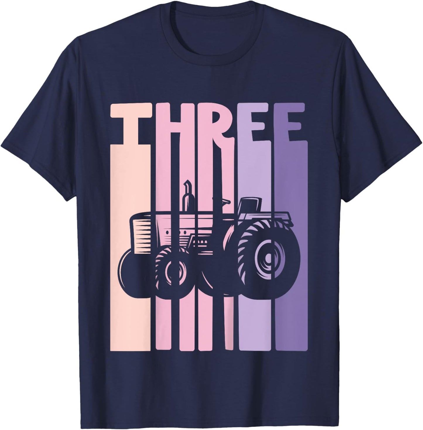 3rd Birthday Retro Farm Tractor Theme Farmer Girl 3 years T-Shirt - T-Shirt | Navy