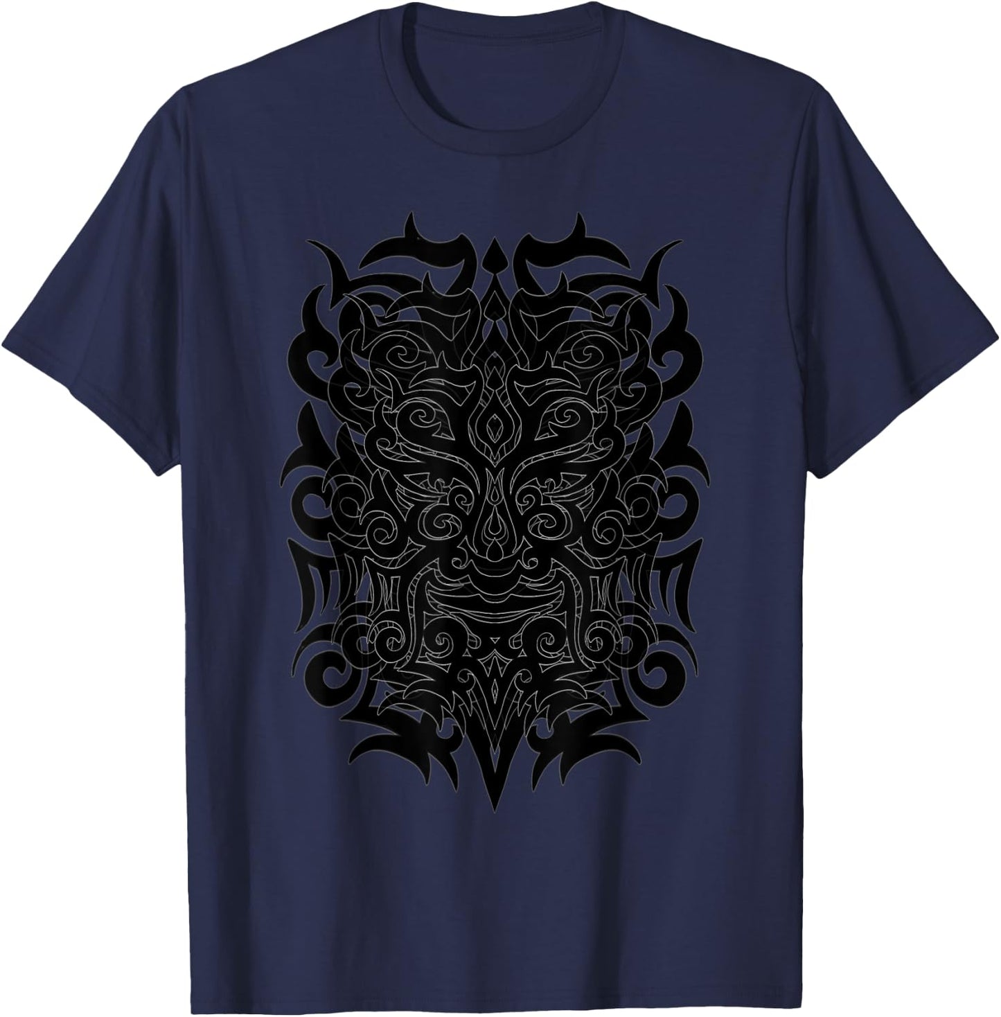 Tribal Maori Tattoo Style Warrior Face Tribal T-Shirt - T-Shirt | Navy
