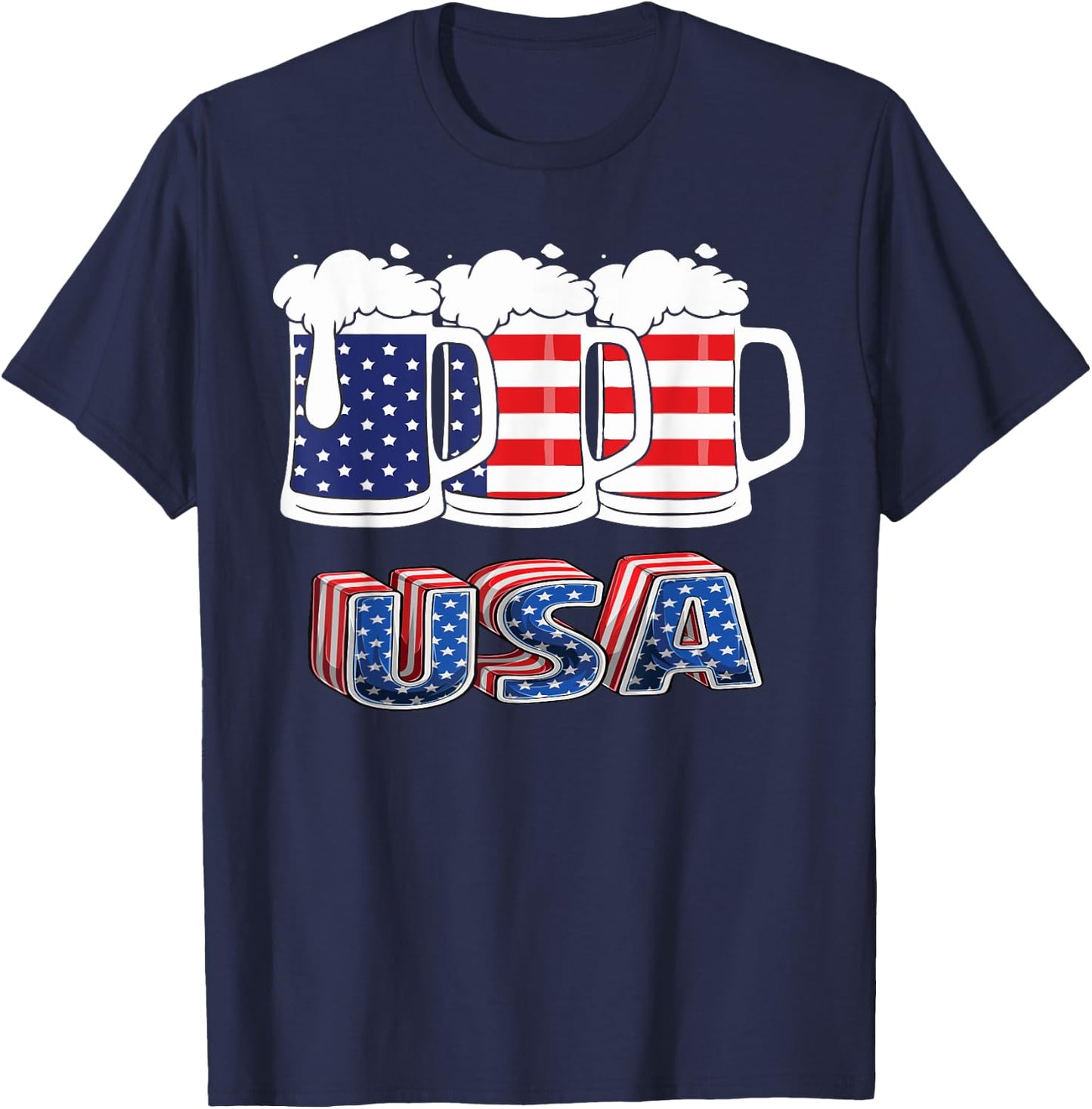 Beer American Flag 4th Of July Merica USA Drinking Team Men T-Shirt - T-Shirt | Navy