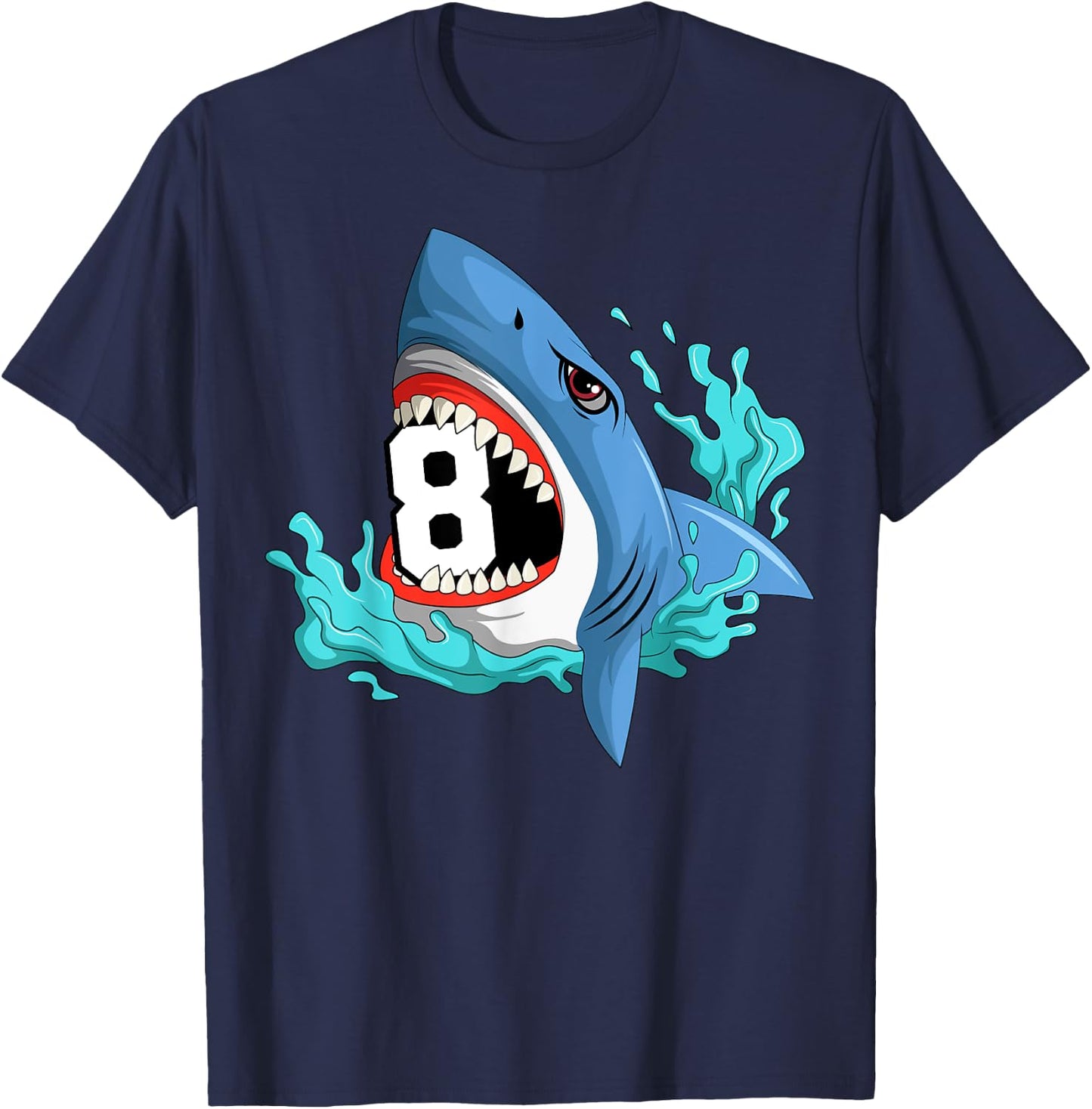 8 Shark Birthday Animal Themed Bday Party Celebration T-Shirt - T-Shirt | Navy