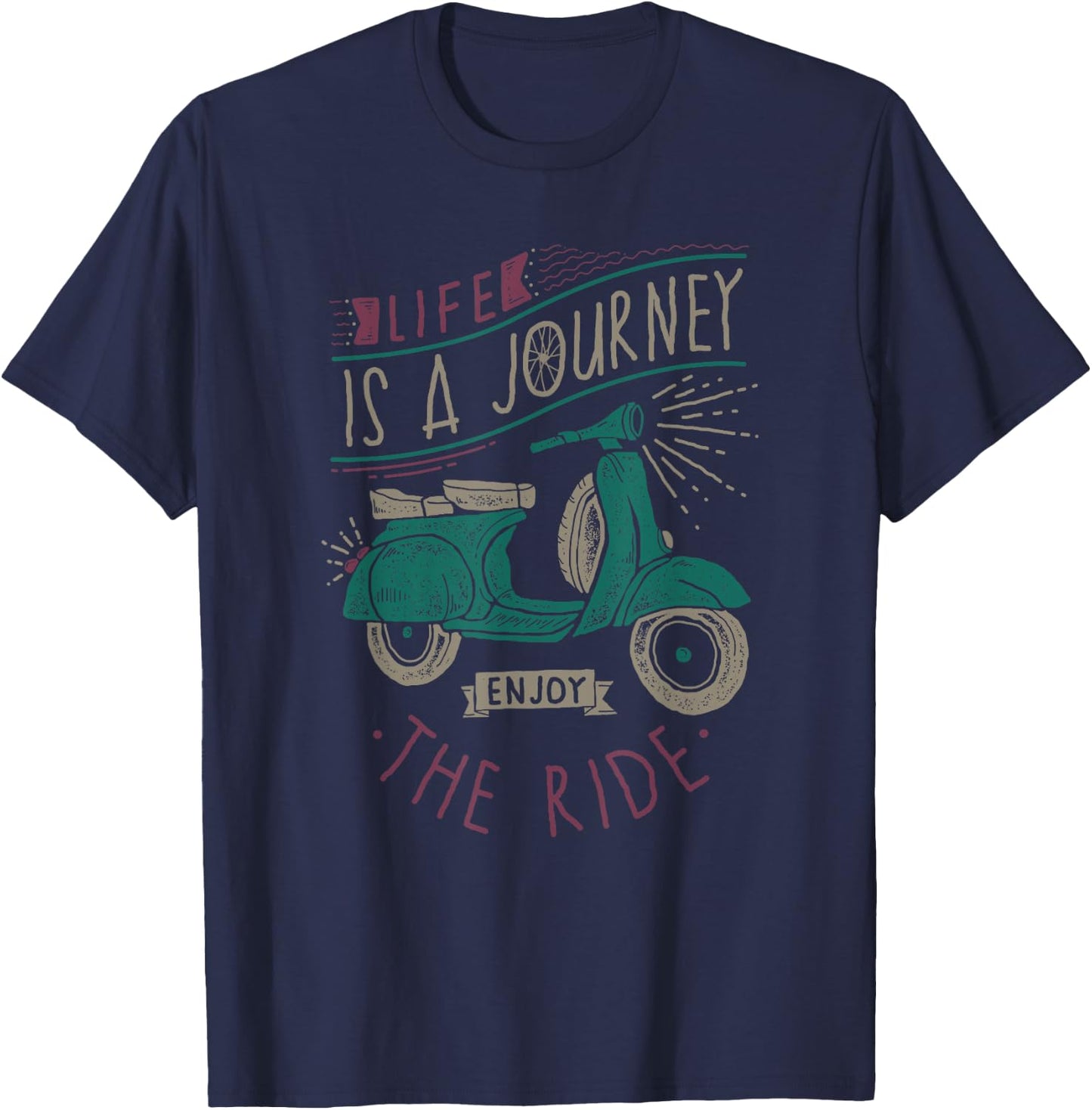 Life Is A Journey Enjoy The Ride Moped Vintage Retro Scooter T-Shirt - T-Shirt | Navy