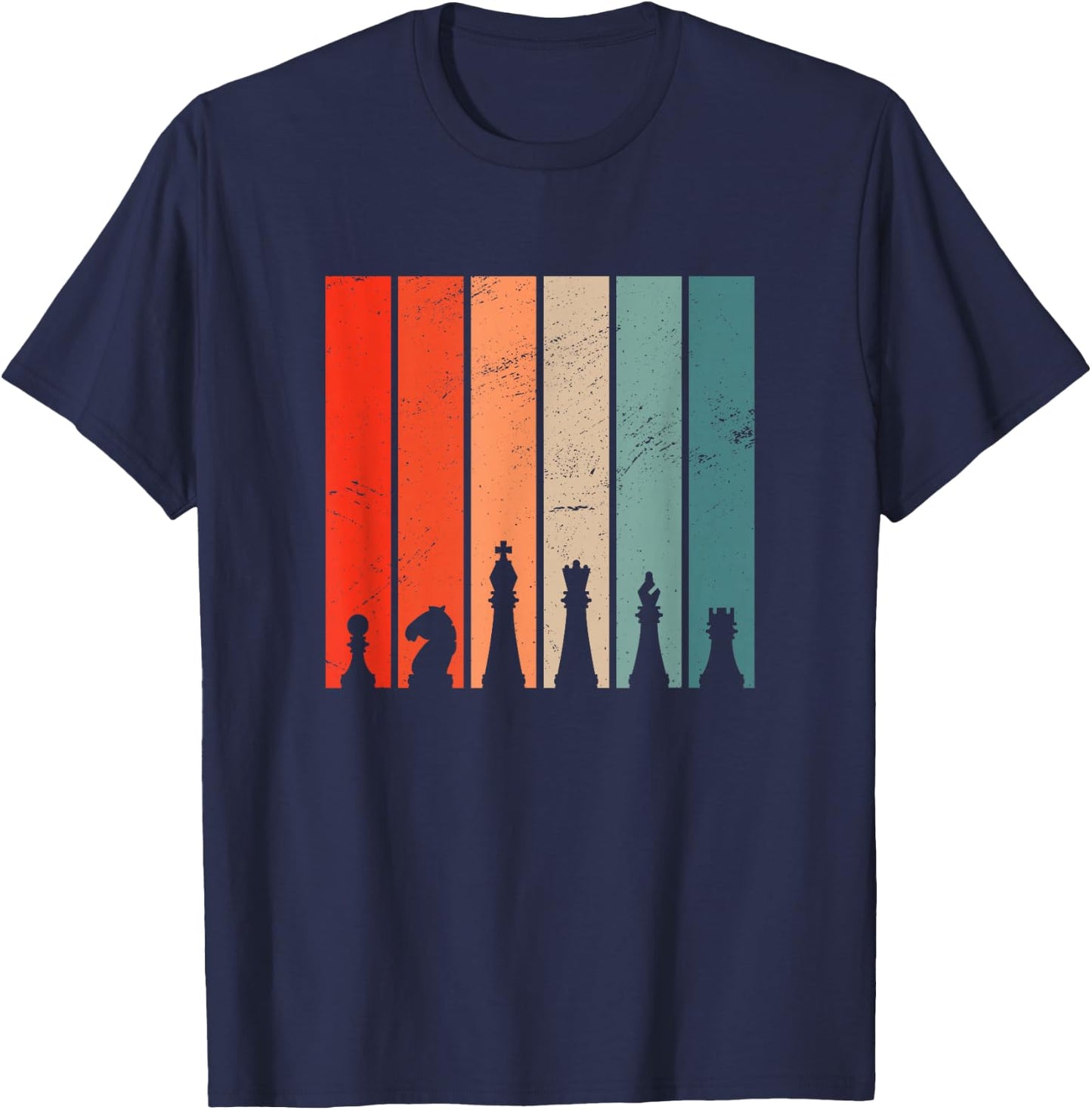 Retro Chess Chessboard Chess Character Chess Pieces T-Shirt - T-Shirt | Navy