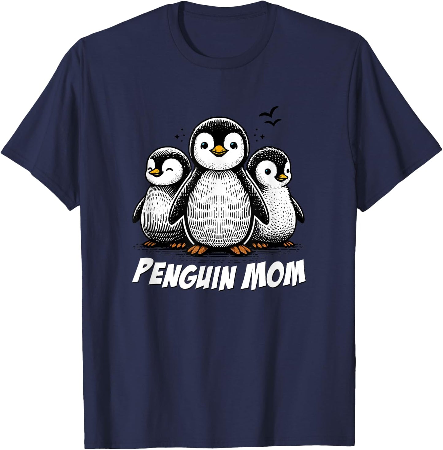 Cute Penguin Art, Penguin Lovers Mom Graphic T-Shirt - T-Shirt | Navy