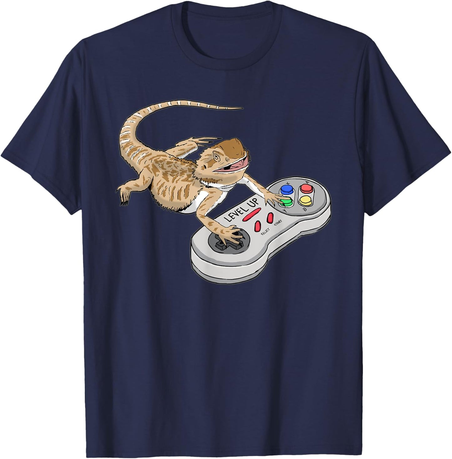 Bearded Dragon Playing Video Game Reptiles Pagona Gamers Small T-Shirt - T-Shirt | Navy