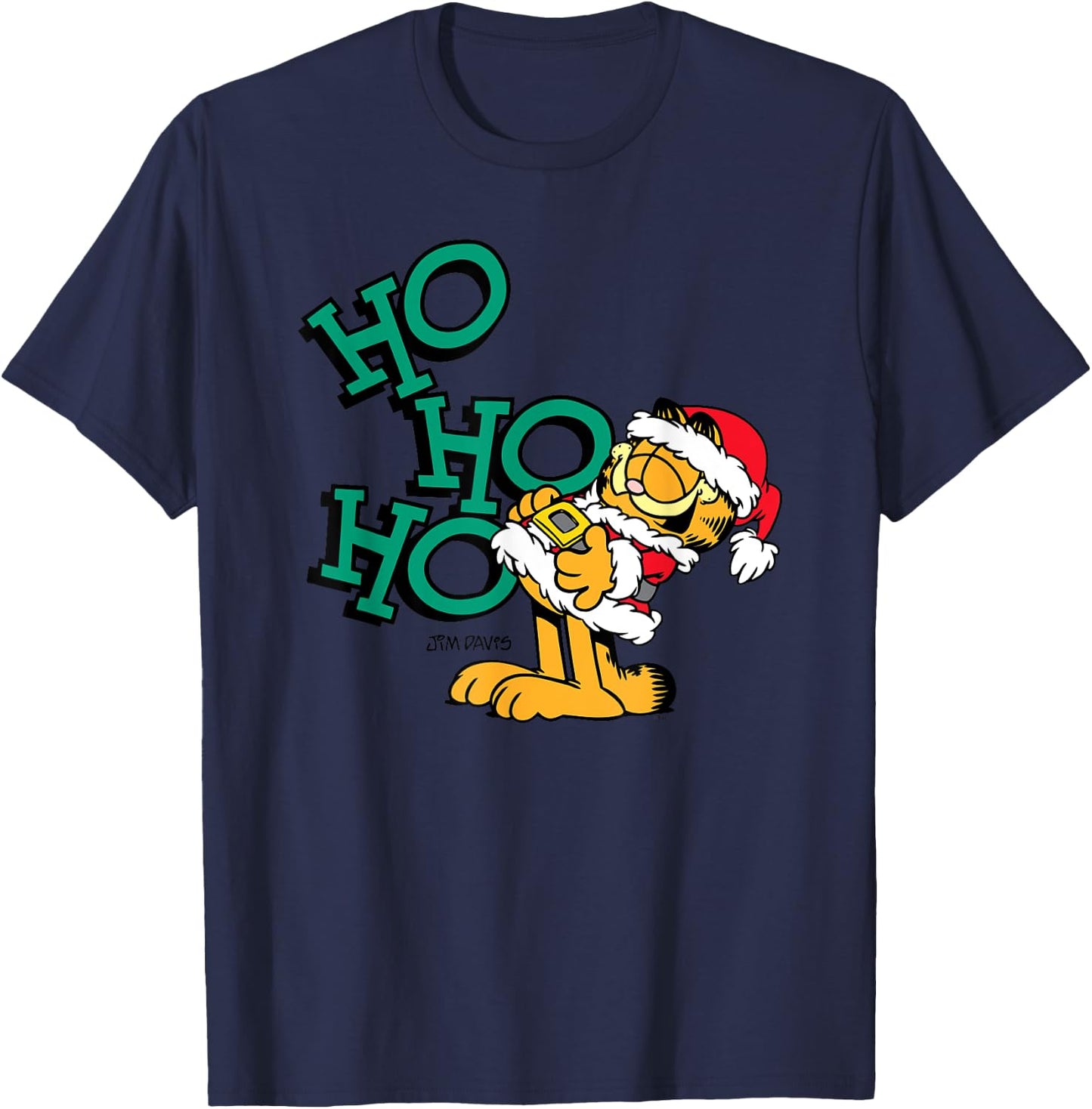 Garfield Ho Ho Ho Santa Christmas Cartoon Cat Women Kids T-Shirt - T-Shirt | Navy