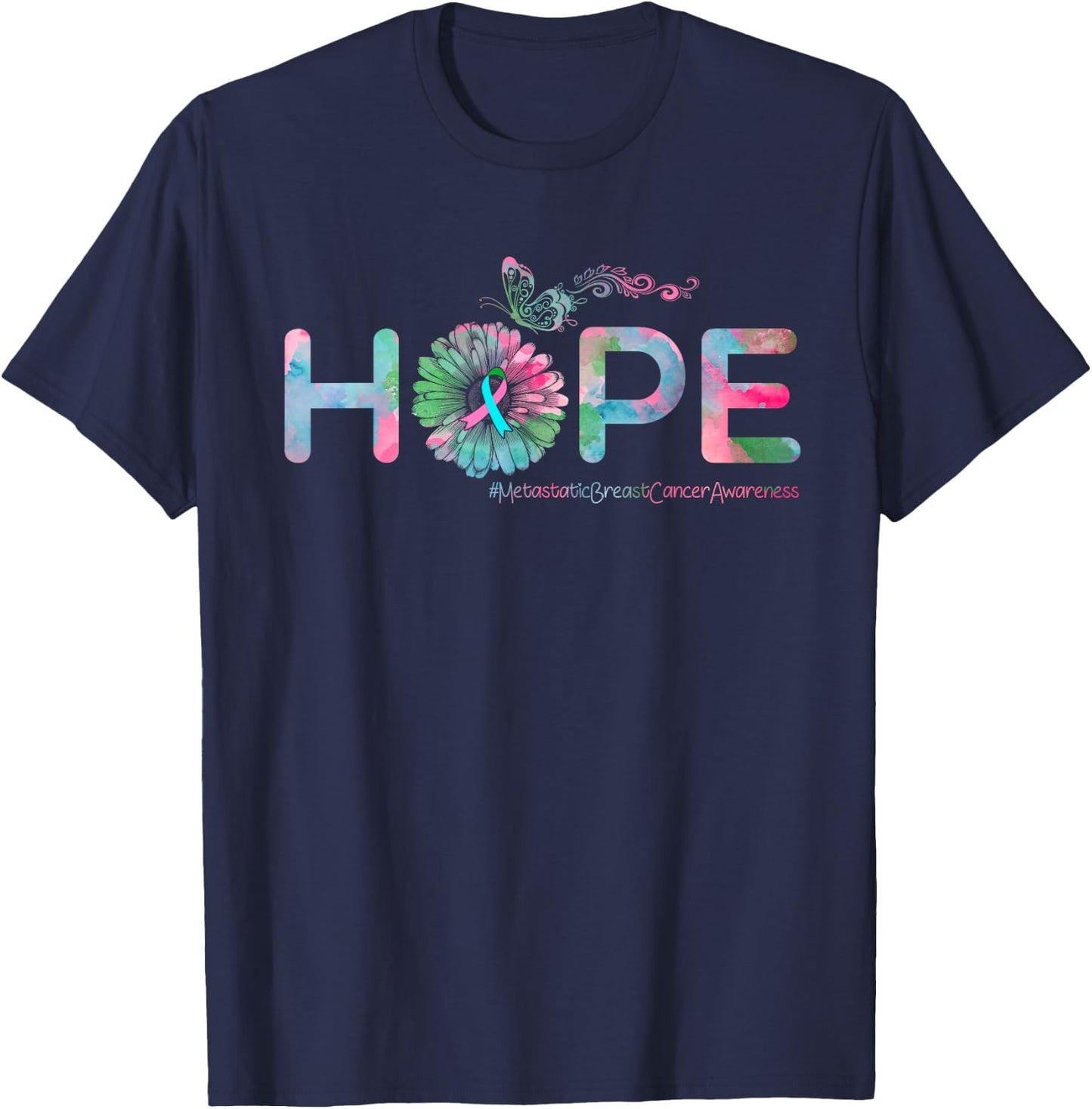 HOPE Butterfly Metastatic Breast Cancer Awareness T-Shirt - T-Shirt | Navy
