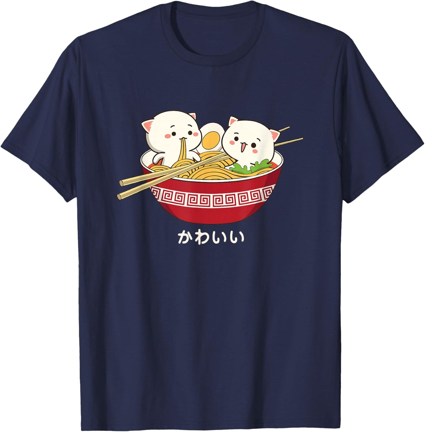 Kawaii Cat Japanese Tokyo Anime Cat Ramen T-Shirt - T-Shirt | Navy
