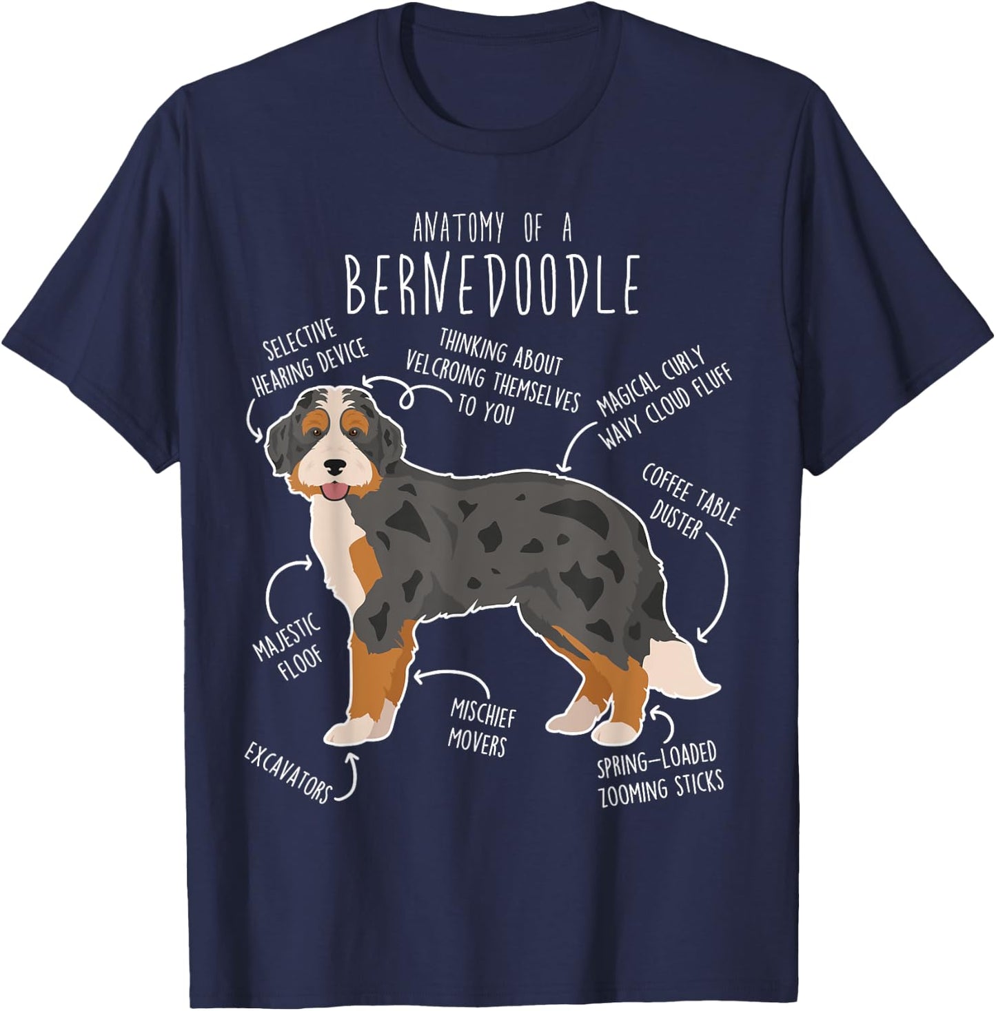 Bernedoodle Dog Anatomy, Black Merle Tri Cute Funny Pet Mom Women Girls Kids T-Shirt - T-Shirt | Navy