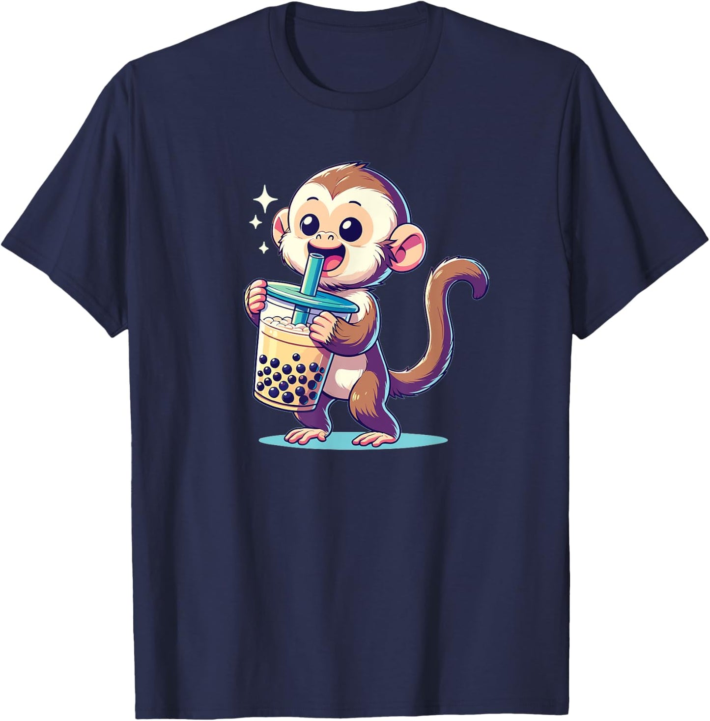 Kawaii Monkey Bubble Tea Boba Cappuccino Monkey T-Shirt - T-Shirt | Navy