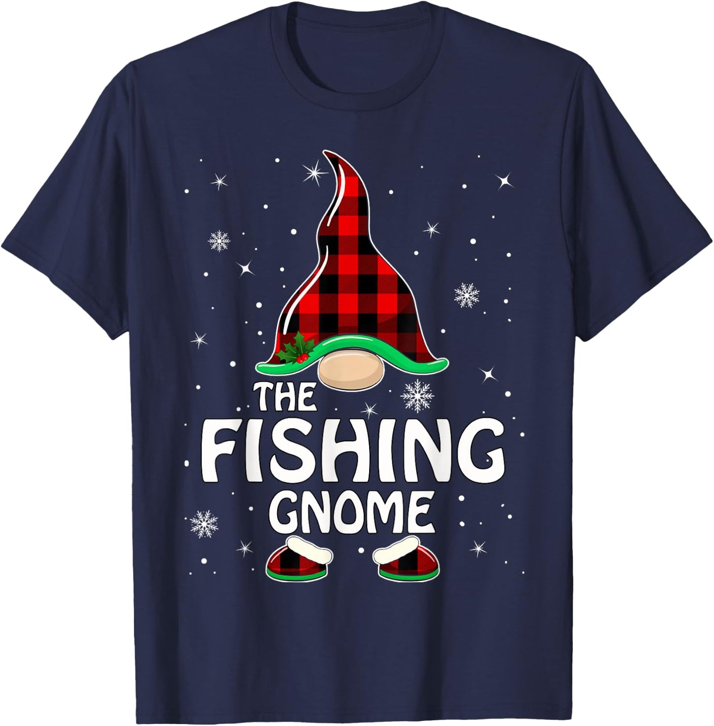 Fishing Gnome Buffalo Plaid Matching Family Christmas Pajama T-Shirt - T-Shirt | Navy