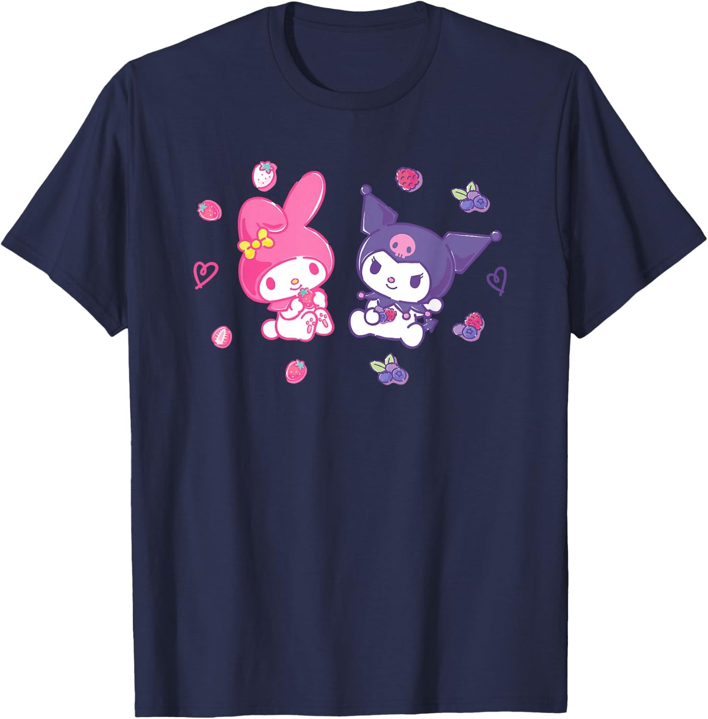 Sanrio Kuromi and My Melody Berries , Small, Black T-Shirt - T-Shirt | Navy