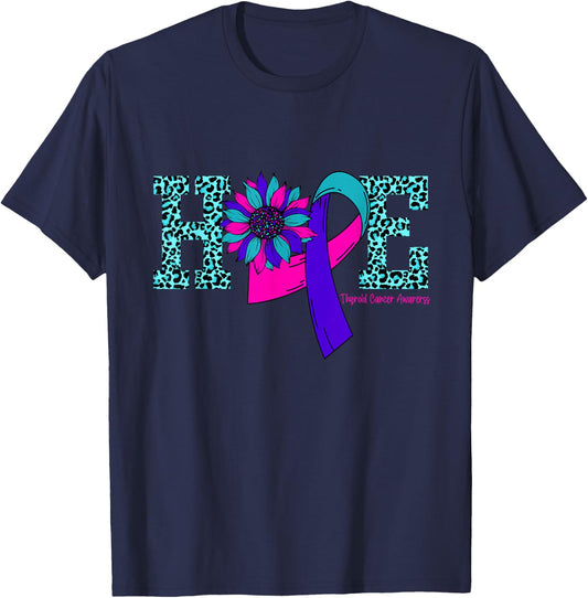 Thyroid Cancer Hope Ribbon Leopard Thyroid Awareness T-Shirt - T-Shirt | Navy