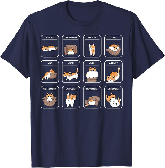 Cat Calendar Men Women & Kids Funny Cat T-Shirt - T-Shirt | Navy