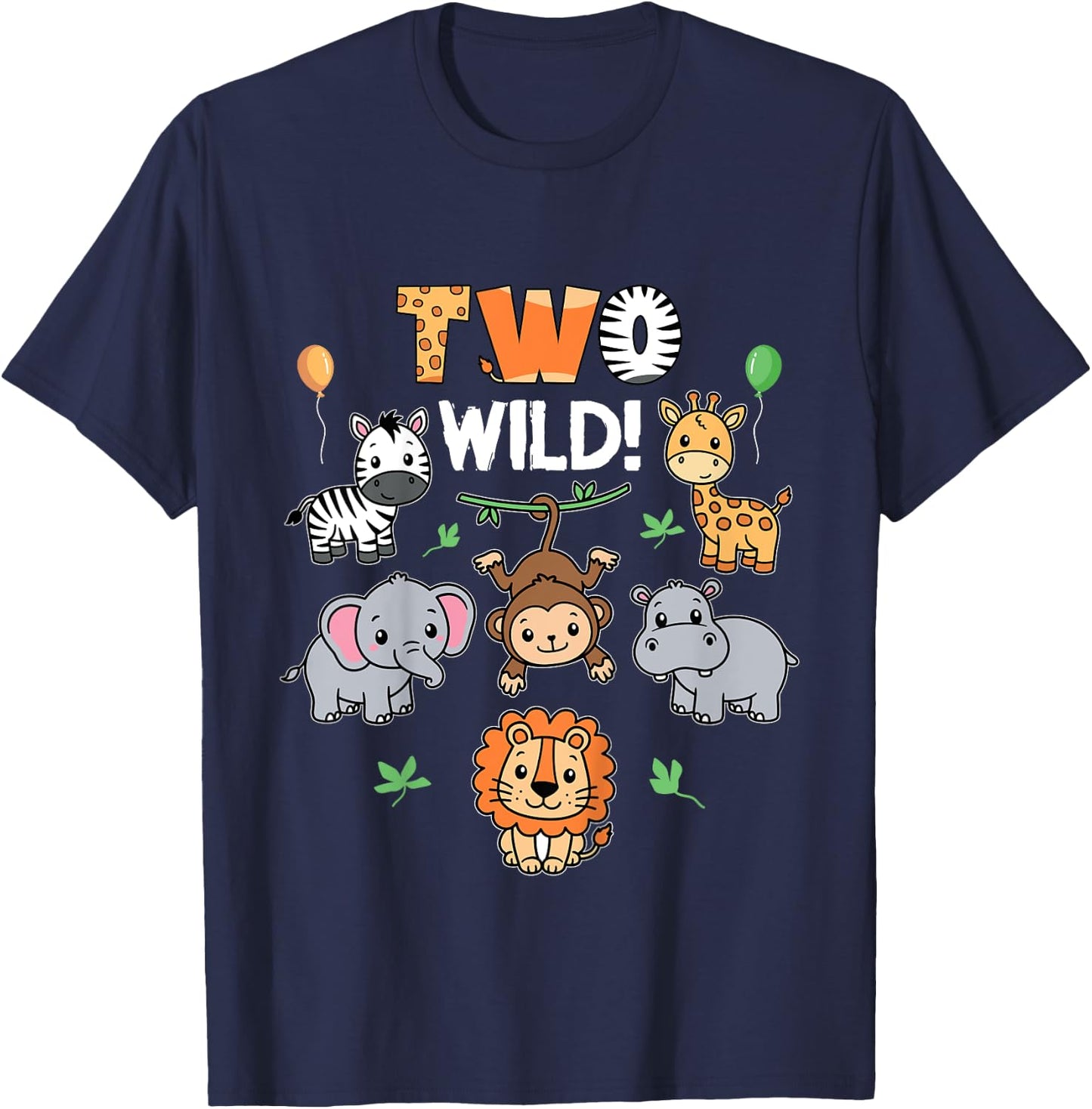 Kids 2nd Birthday Boy Girl Two Wild Jungle Zoo Animals Birthday T-Shirt - T-Shirt | Navy