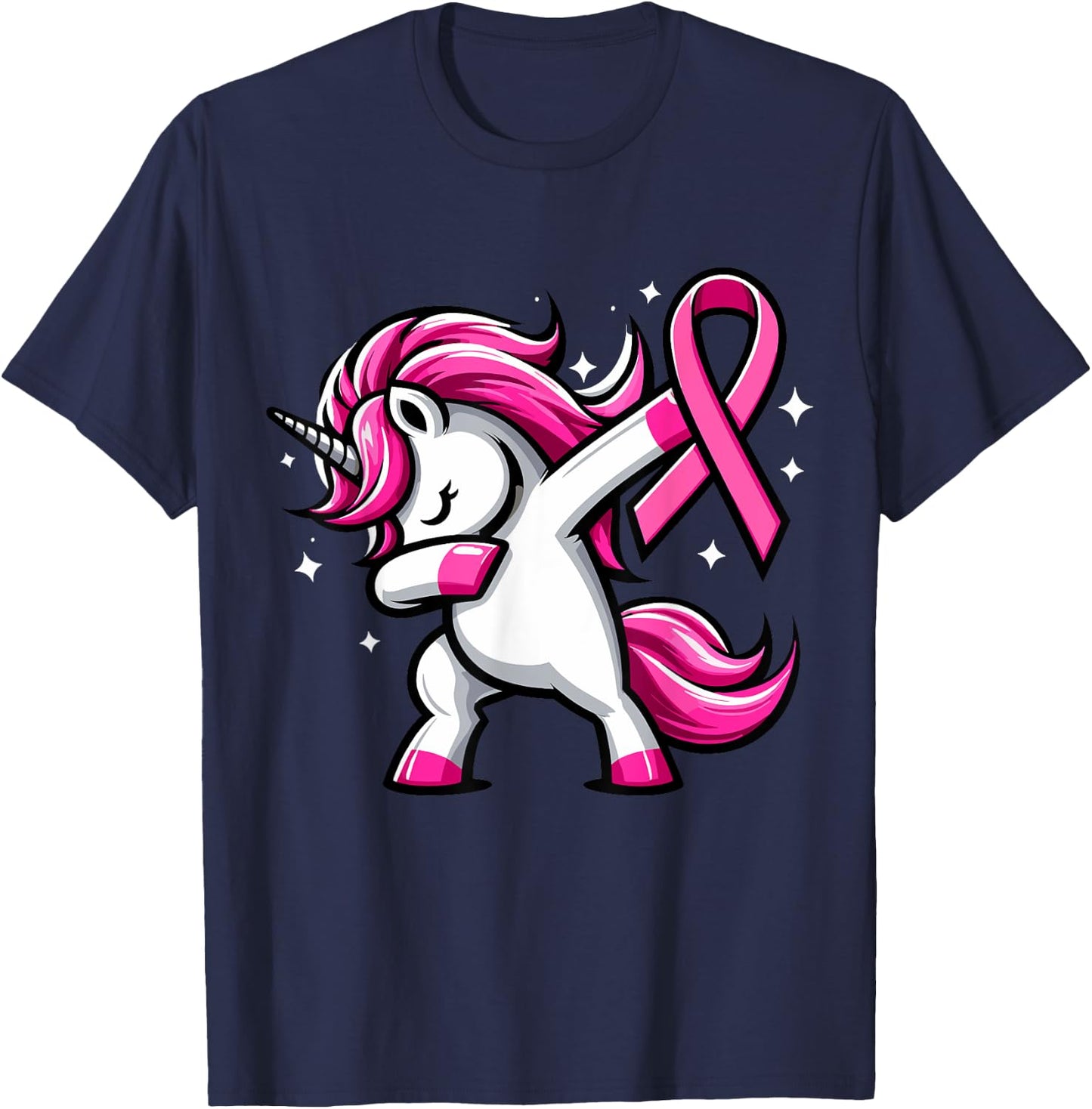 Pink Ribbon Unicorn Breast Cancer Awareness for Girls Kids T-Shirt - T-Shirt | Navy
