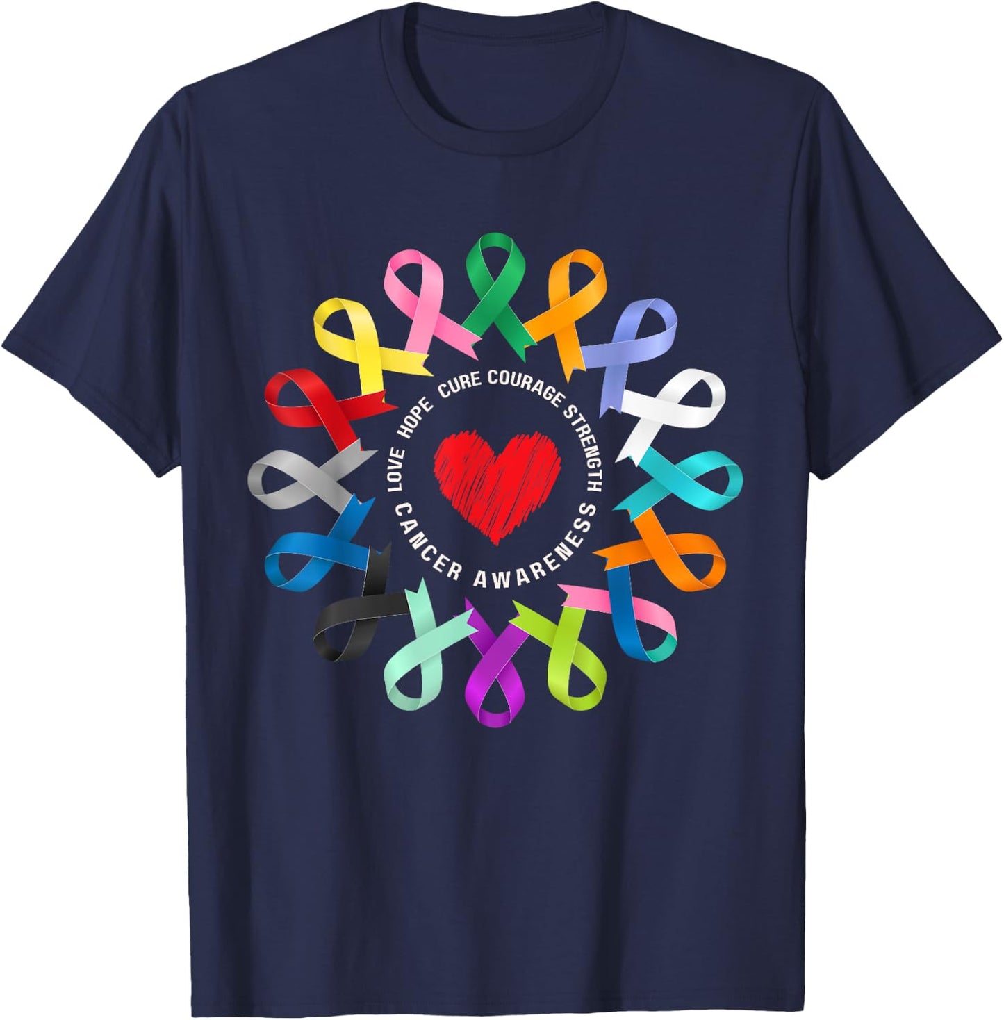 All Cancer Matters Awareness Fight Heart Ribbon Support T-Shirt - T-Shirt | Navy