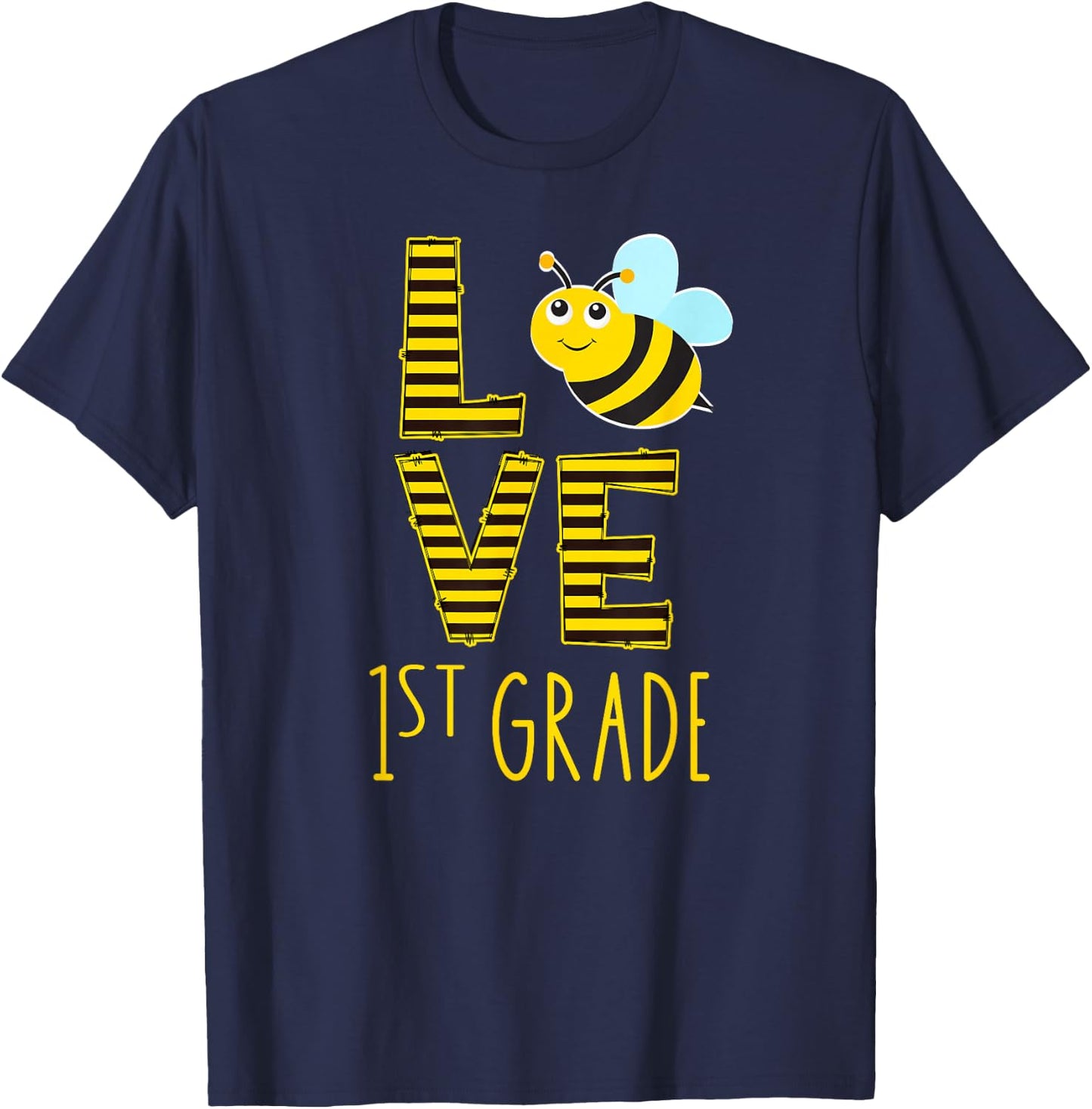 Love 1st Grade Back To School Yellow Bee 1st Grade Teacher T-Shirt - T-Shirt | Navy