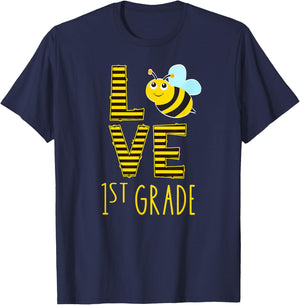 Love 1st Grade Back To School Yellow Bee 1st Grade Teacher T-Shirt - T-Shirt | Navy