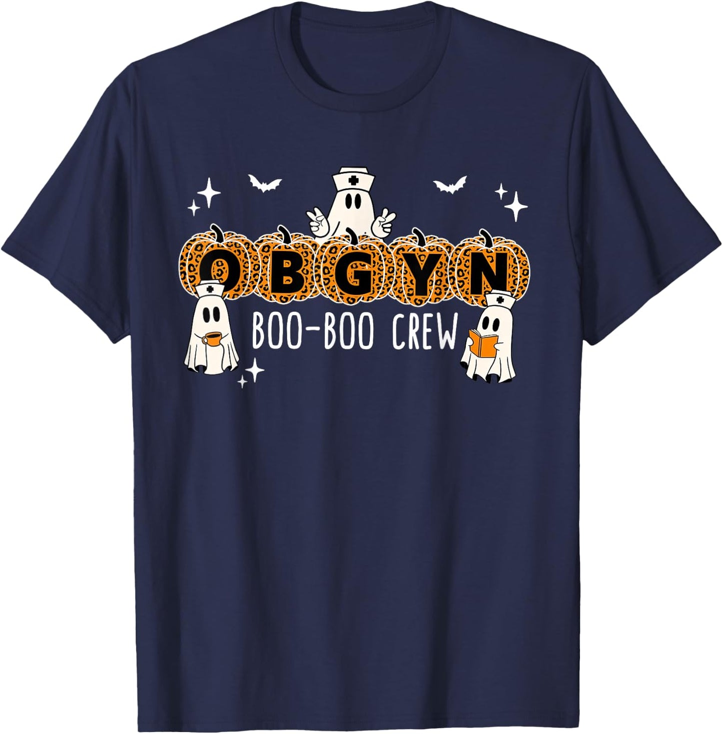 OBGYN Boo Boo Crew Obstetrics Nurse Ghost Pumpkin Halloween T-Shirt - T-Shirt | Navy