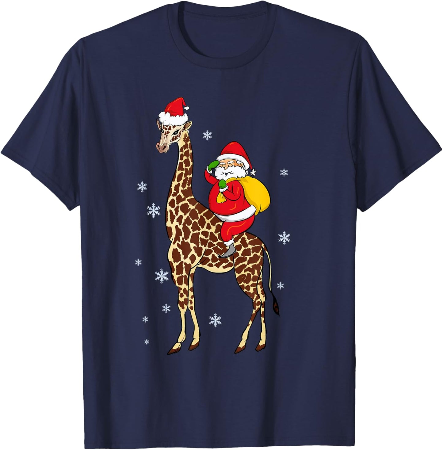 Funny Santa Giraffe Christmas Pajama Gift Women Kids T-Shirt - T-Shirt | Navy