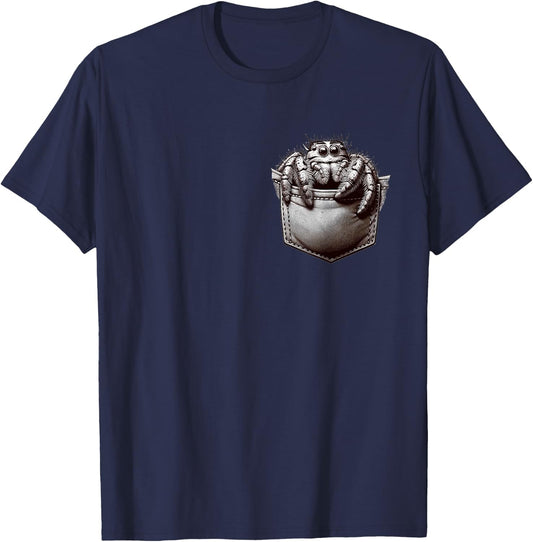 Jumping Spider in Pocket Cute little Jumping Spider T-Shirt - T-Shirt | Navy