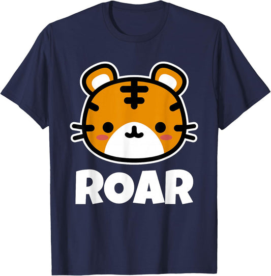 Roar Funny Kawaii Wild Animal Jungle Safari Cute Tiger T-Shirt - T-Shirt | Navy