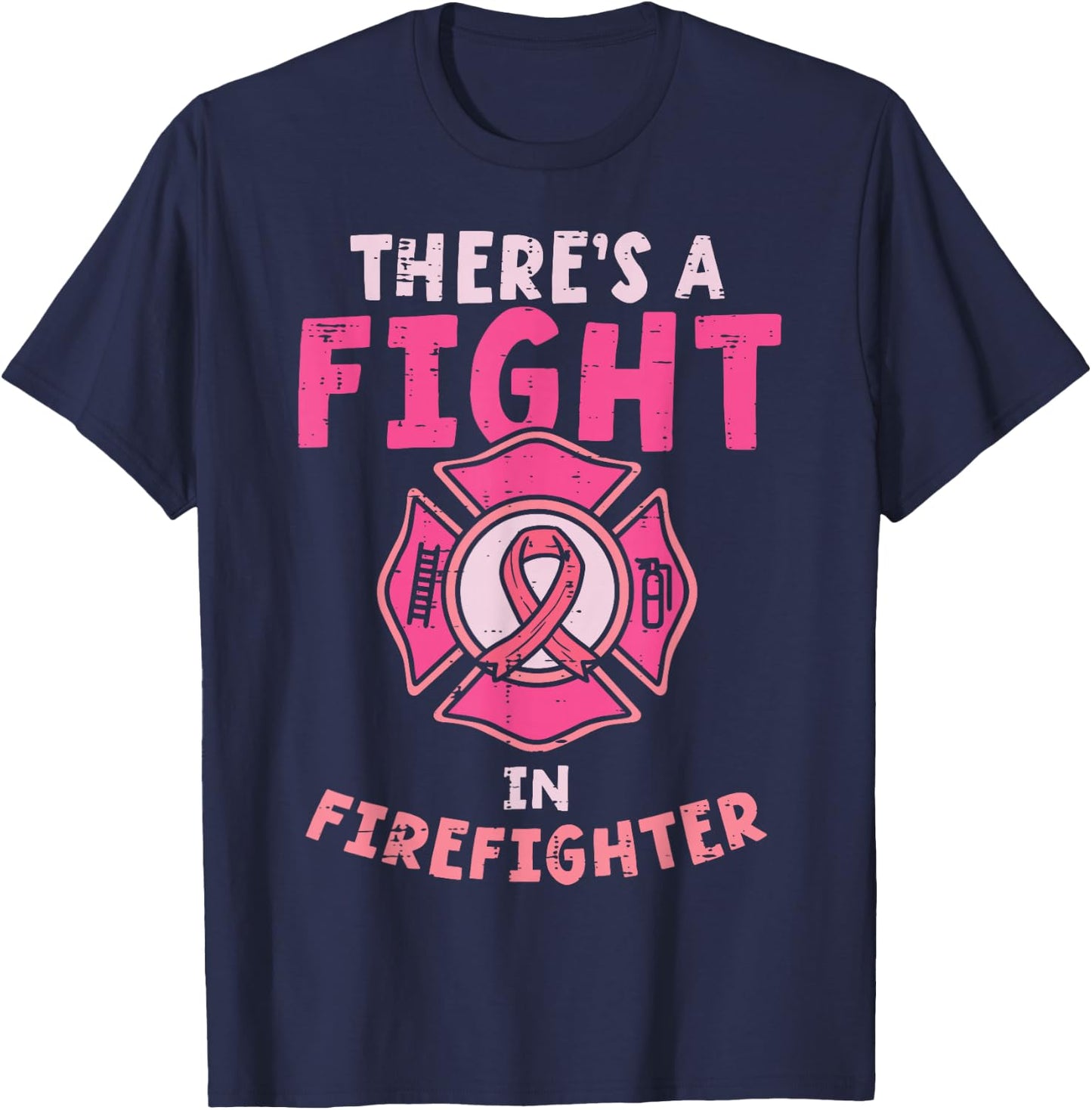 Breast Cancer Awareness with Pink Ribbon T-Shirt - T-Shirt | Navy