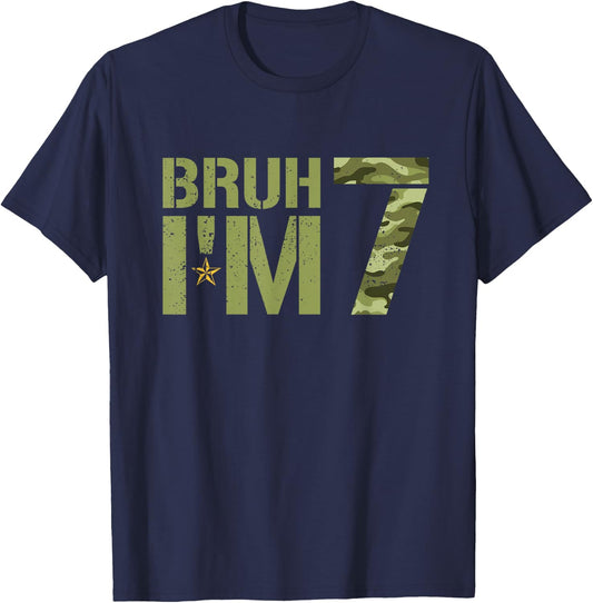 Bruh It's My 7th Birthday I'm 7 Birthday Retro Camo T-Shirt - T-Shirt | Navy