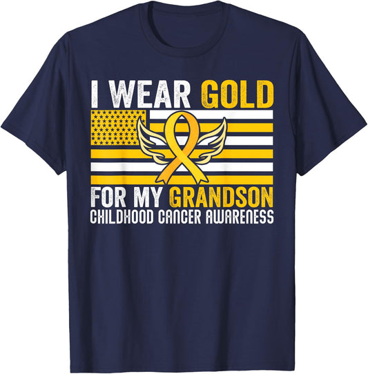 I Wear Gold For My Grandson Childhood Cancer USA Flag Men T-Shirt - T-Shirt | Navy