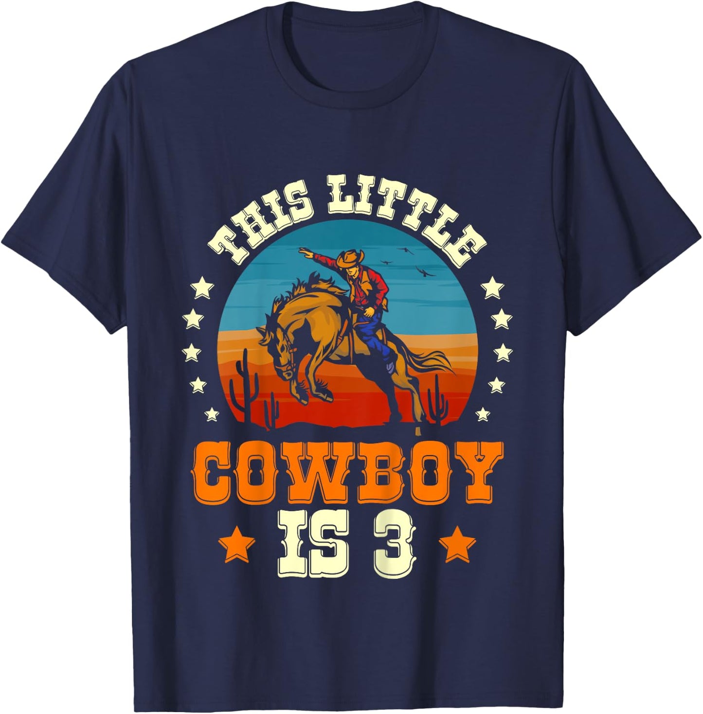 Kids Cowboy 3rd Birthday Boys 3 Year Old Rodeo Western Horse T-Shirt - T-Shirt | Navy
