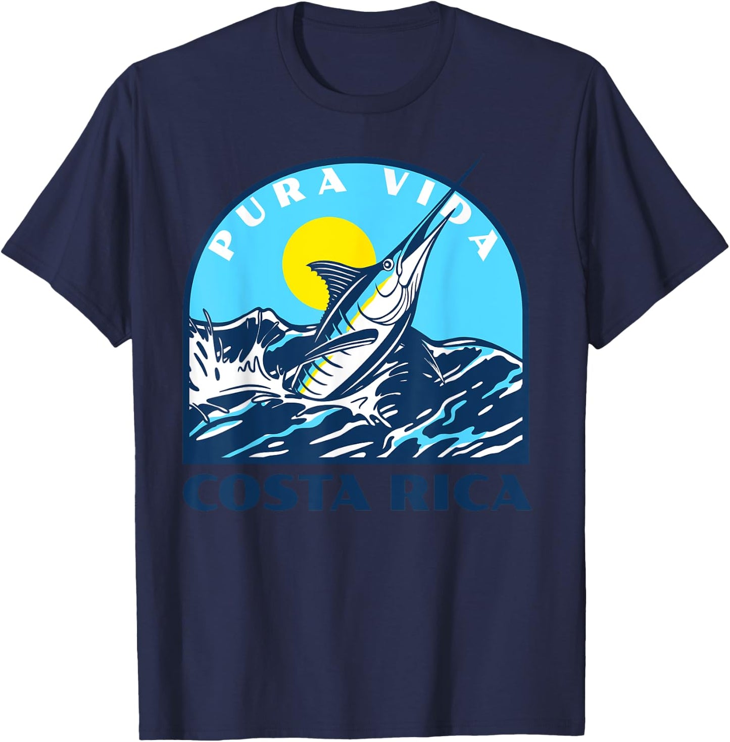 Pura Vida Costa Rica Fishing -Marlin and Sailfish Adventure T-Shirt - T-Shirt | Navy