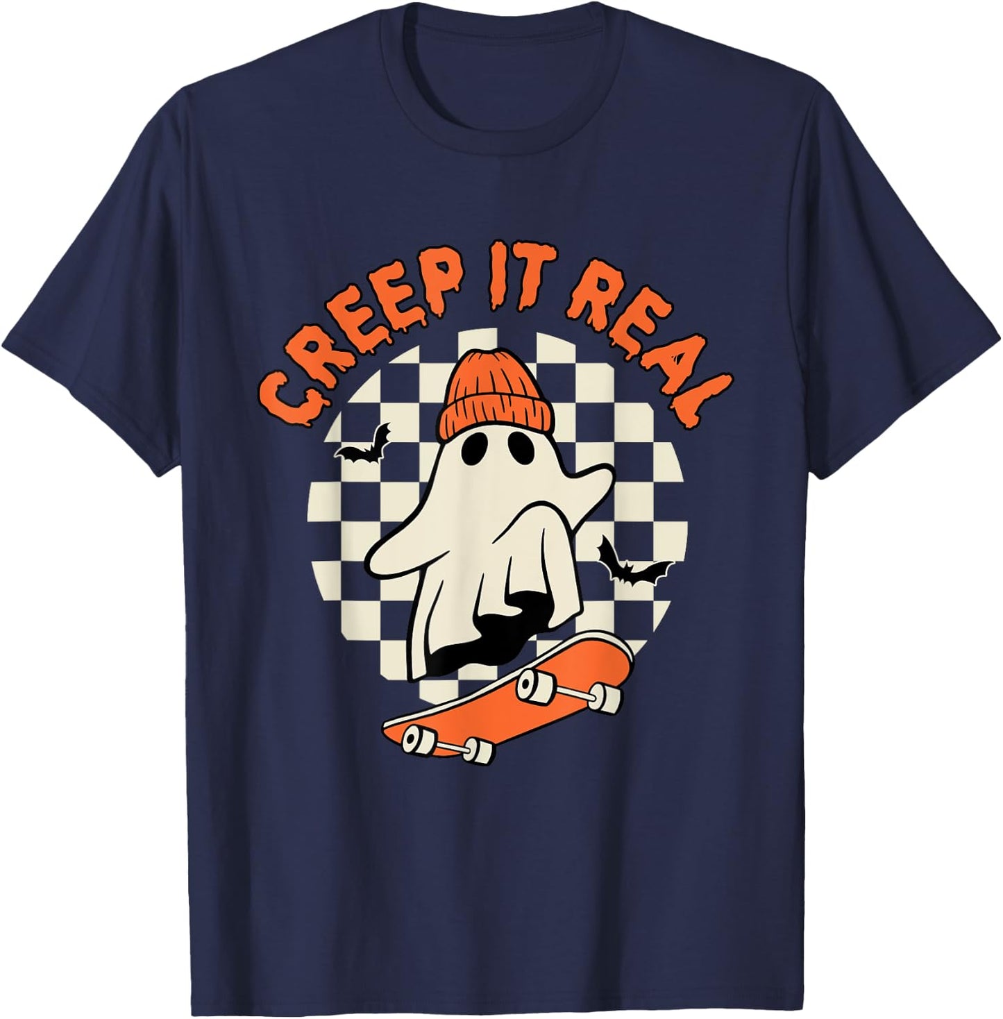 Vintage Retro Halloween Creep It Real Ghost Boy Fall Season T-Shirt - T-Shirt | Navy