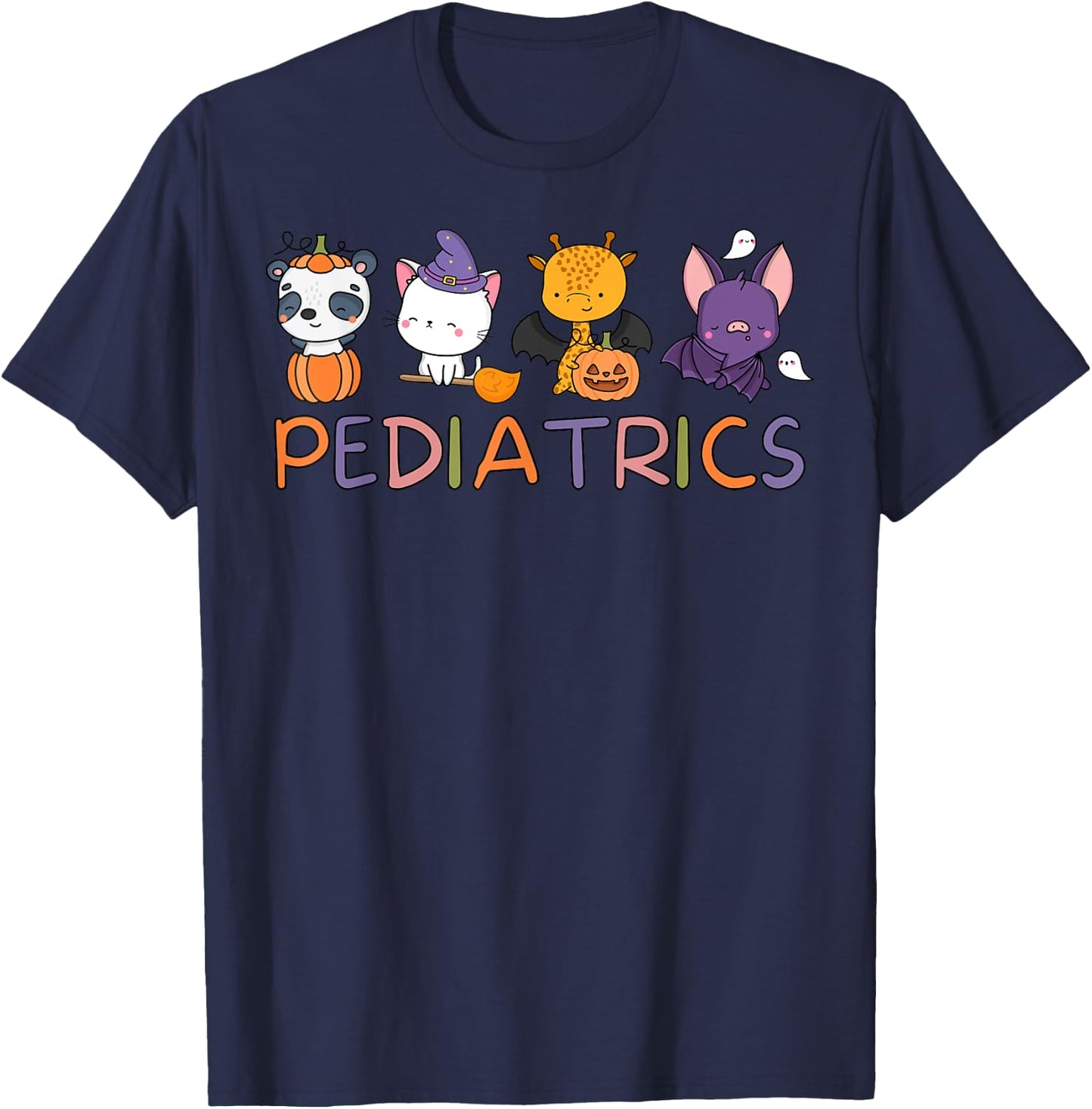 Pediatrics Spooky Animals Pumpkin PEDS Nurse Halloween T-Shirt - T-Shirt | Navy