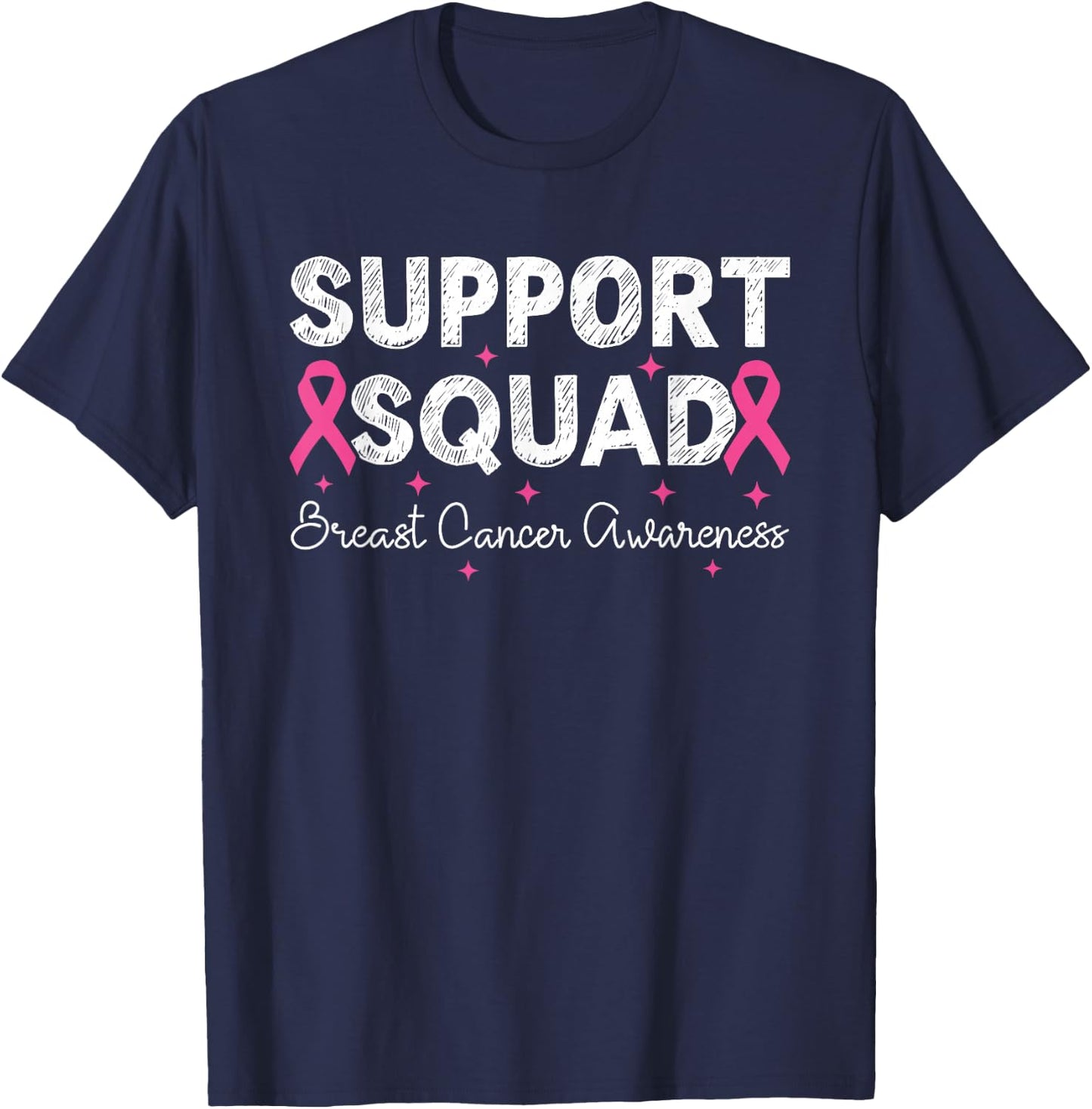 Support Squad Breast Cancer Awareness Month 2025 Pink Ribbon T-Shirt - T-Shirt | Navy