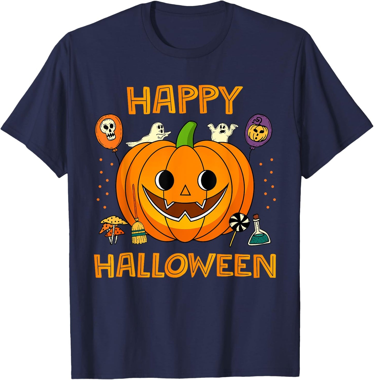Trick Or Treat Halloween Funny Pumpkin Happy Halloween T-Shirt - T-Shirt | Navy