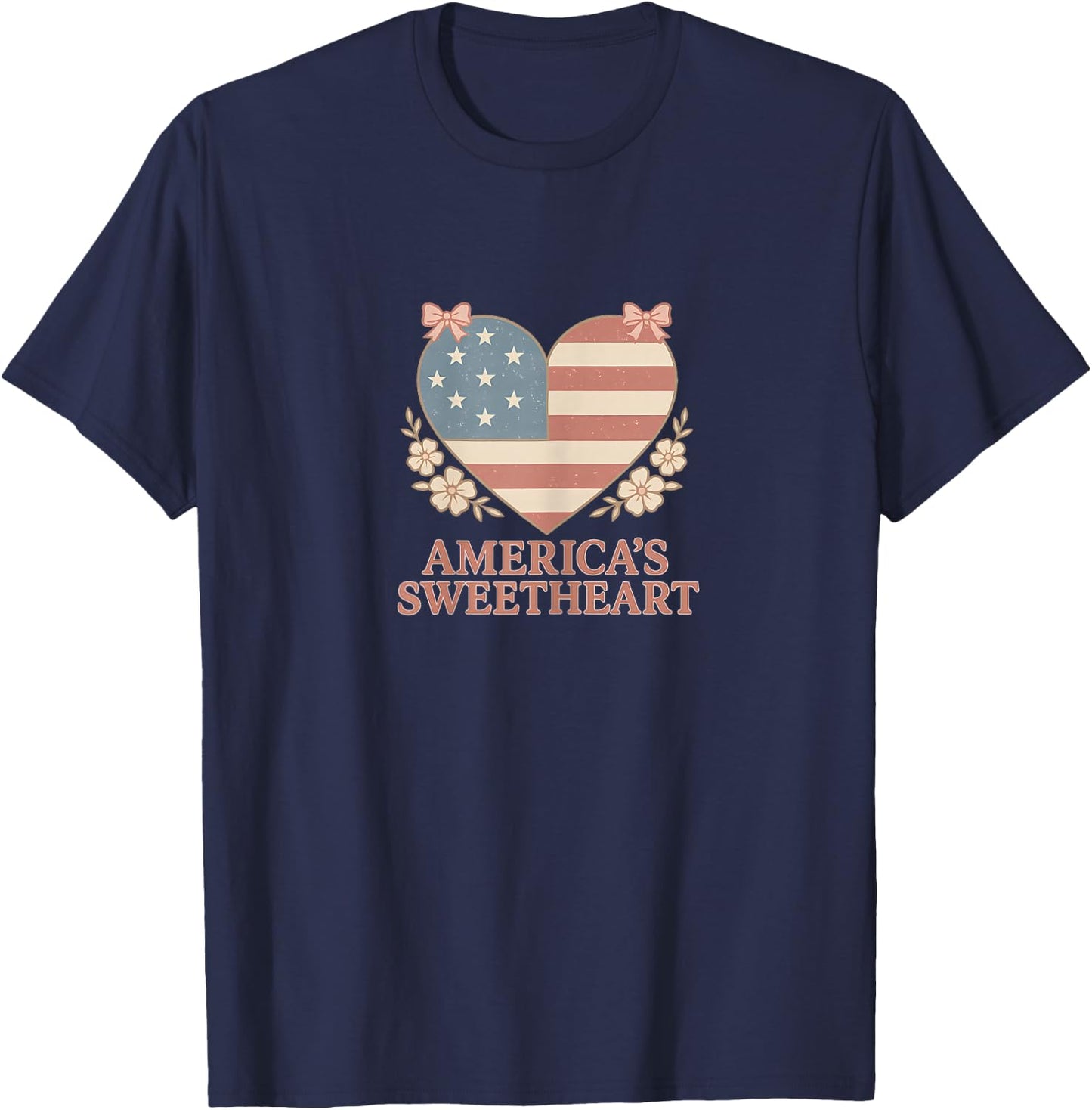 Americas Sweetheart Patriotic Heart Cute Retro Design T-Shirt - T-Shirt | Navy