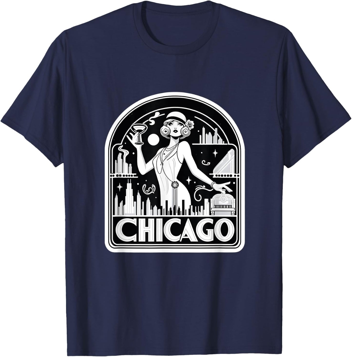 Chicago Flapper Velma Roxie 1920s Art Deco Musical Theatre T-Shirt - T-Shirt | Navy