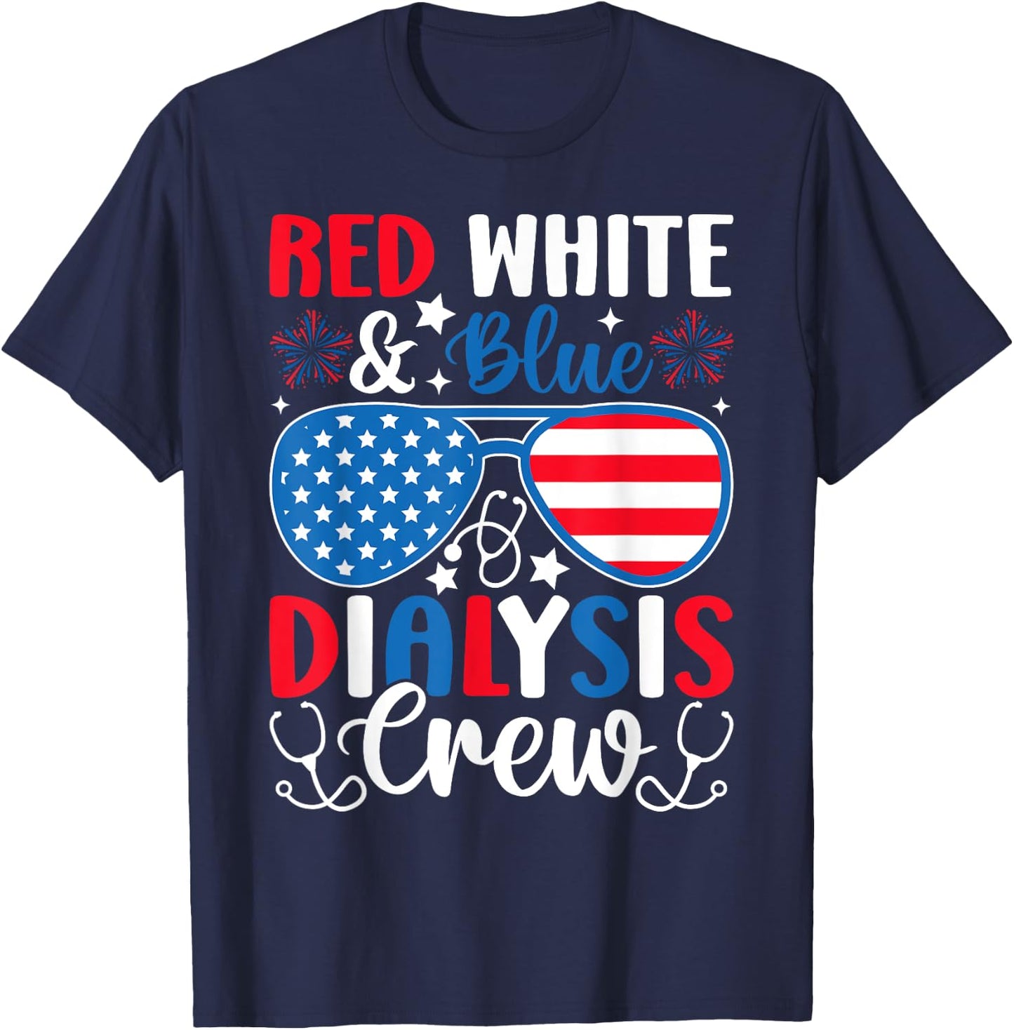 Red White Blue Dialysis Crew Patriotic Nurse 4th of July Kids Men T-Shirt - T-Shirt | Navy
