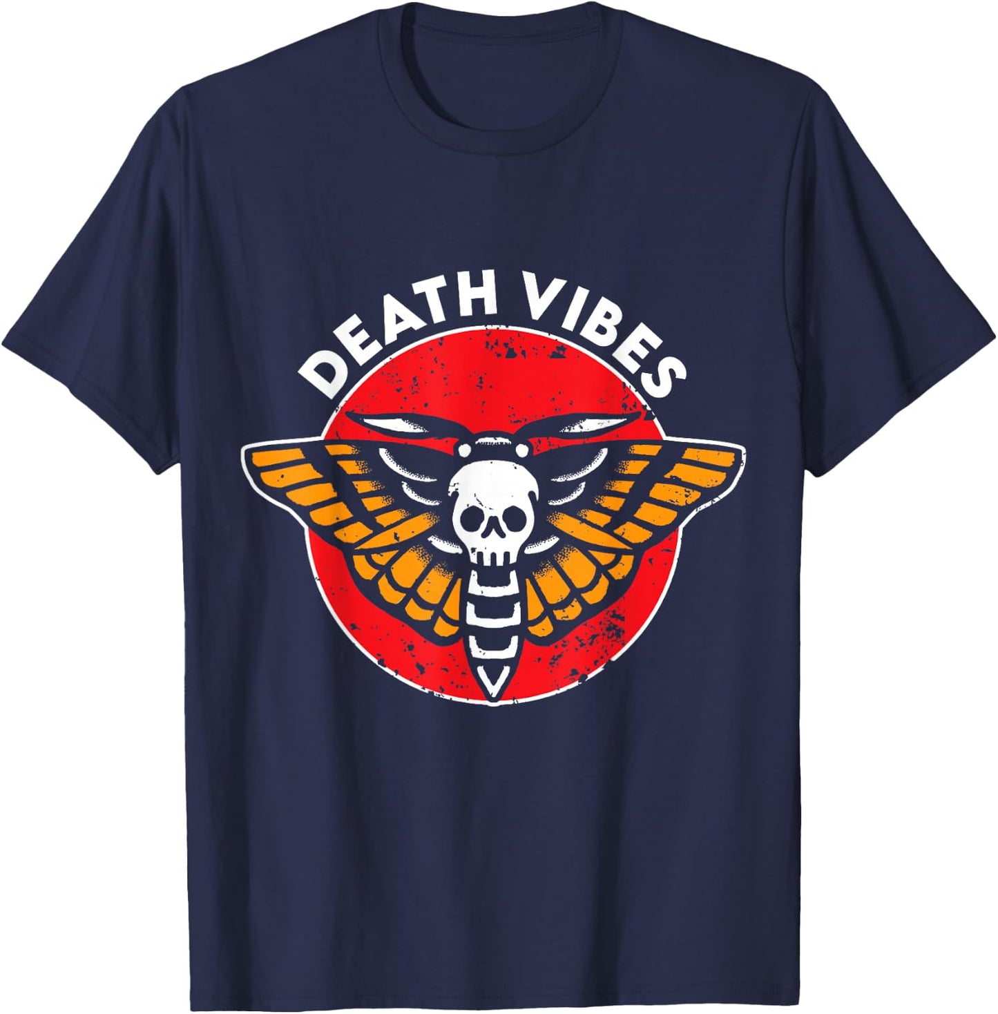Death Vibes Moth Tattoo American Traditional Old School Ink T-Shirt - T-Shirt | Navy