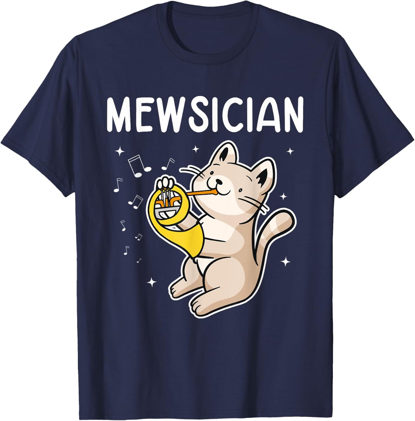 French Horn Marching Band Musical Instrument Mewsician Cat T-Shirt - T-Shirt | Navy