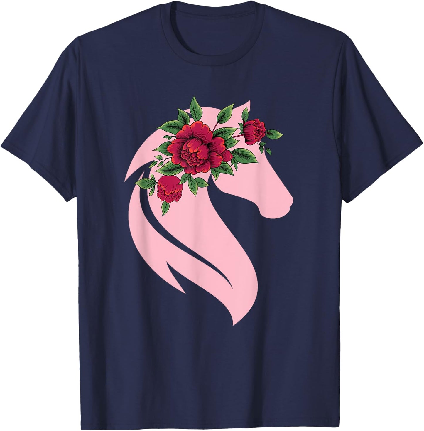 Flower Horse Lover Horse Riding Cowgirl Western Women Girls T-Shirt - T-Shirt | Navy