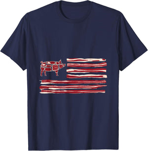 Bacon Flag Pig American Patriot Cooking Grill T-Shirt - T-Shirt | Navy