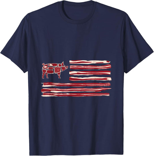 Bacon Flag Pig American Patriot Cooking Grill T-Shirt - T-Shirt | Navy