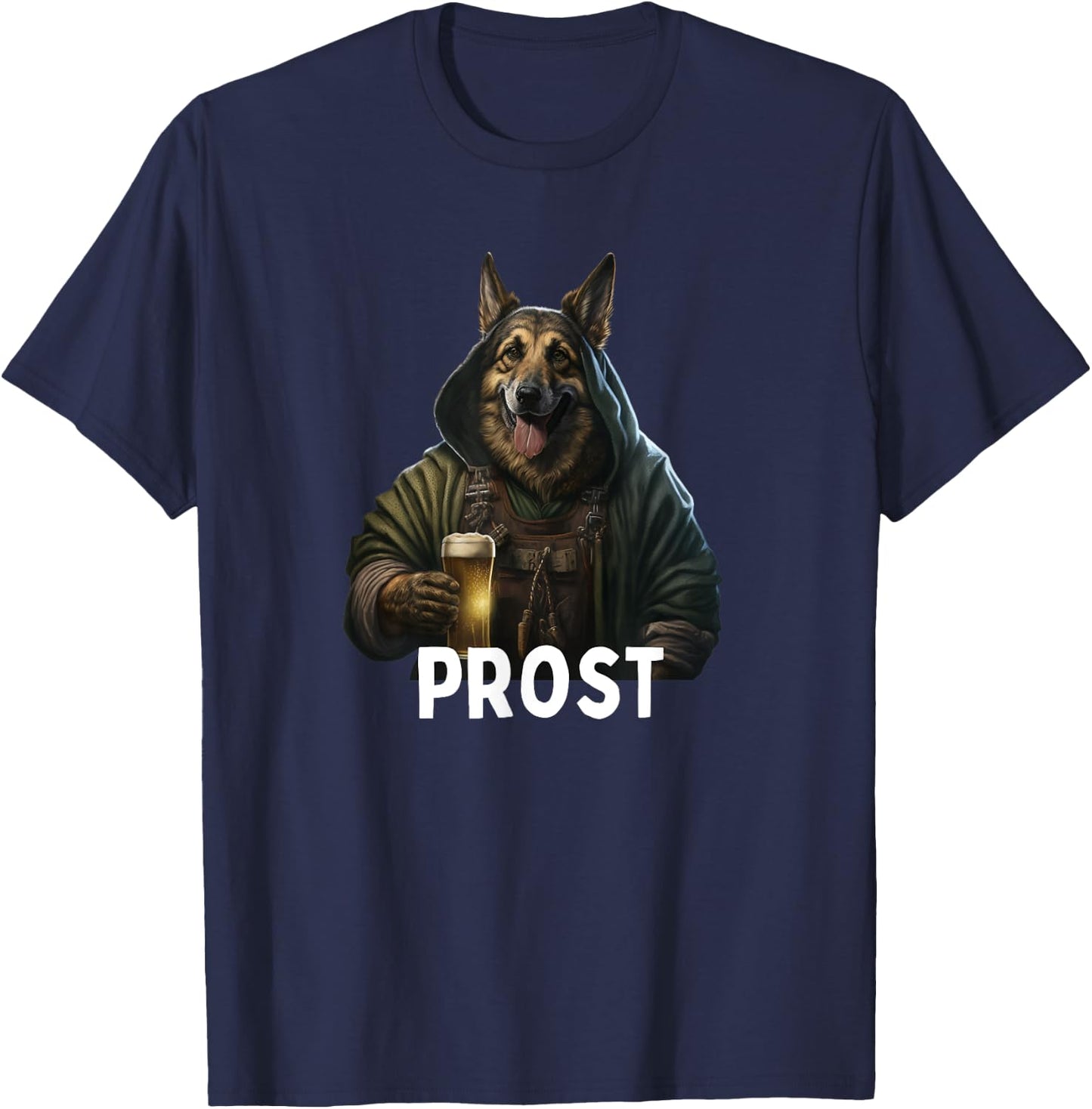 Prost Funny German Shepherd drinking beer Oktoberfest T-Shirt - T-Shirt | Navy