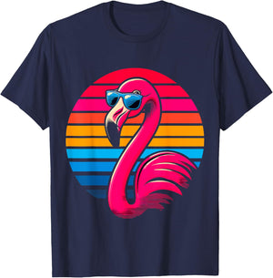 cool Flamingo with Sunglasses 70s 80s 90s Party Retro T-Shirt - T-Shirt | Navy