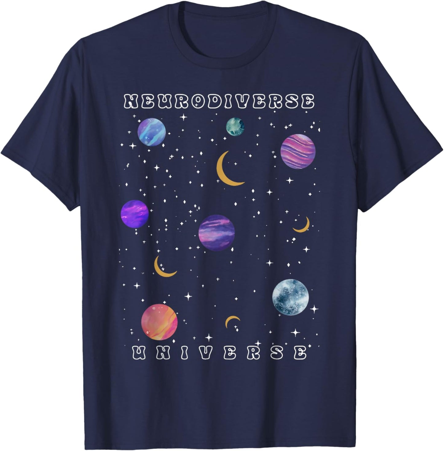 Retro Neurodiverse Universe Space Autism Awareness ADHD T-Shirt - T-Shirt | Navy